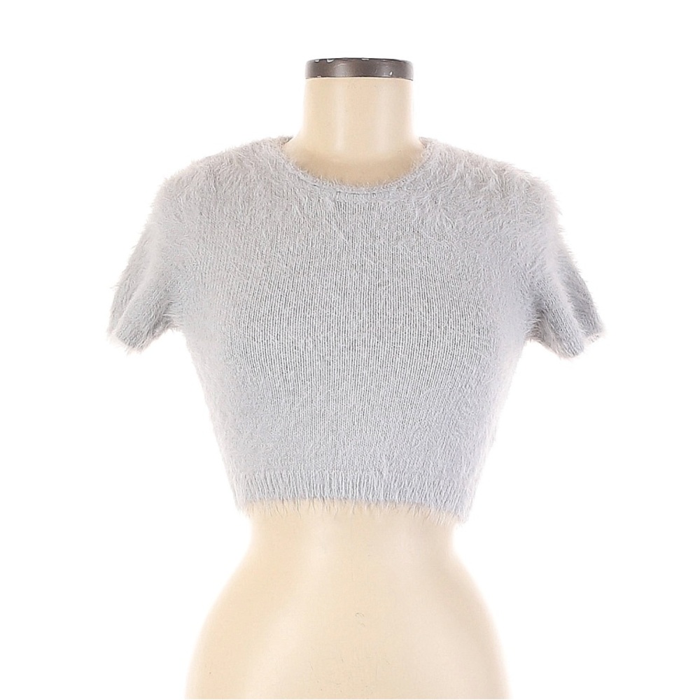 Kimchi Blue Gray Fuzzy Short Sleeve Crop Top